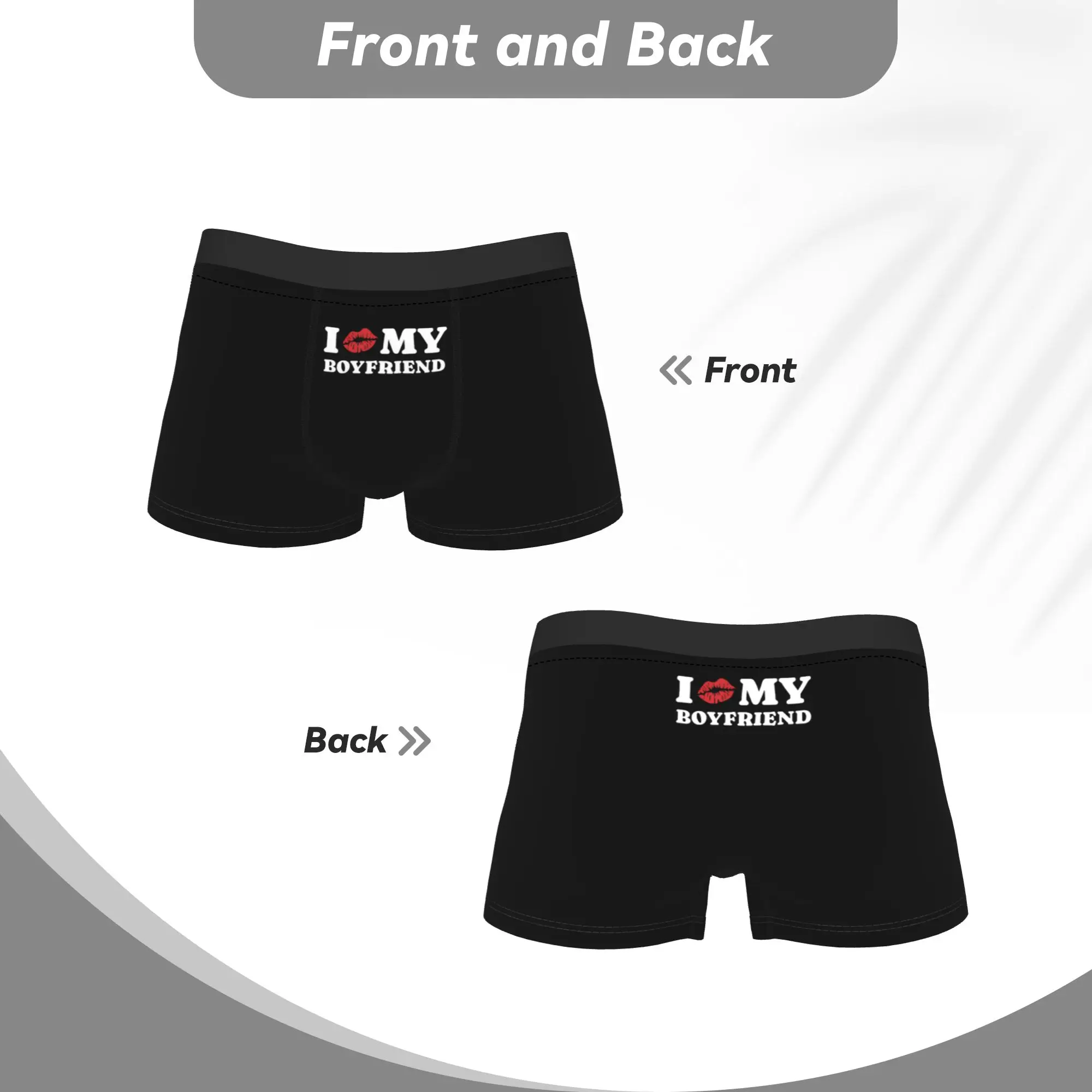 Men's I Love My Boyfriend Long Underwear Valentine's Day Fashion Boxer Briefs Shorts Panties Male Soft Underpants Plus Size view 4