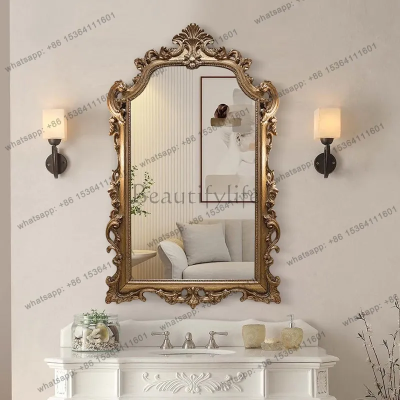 HOT Gong Yanfeng Dressing Mirror Wall-Mounted Luxury Vintage Living Room Wall European High-End Light Luxury Bathroom Mirror