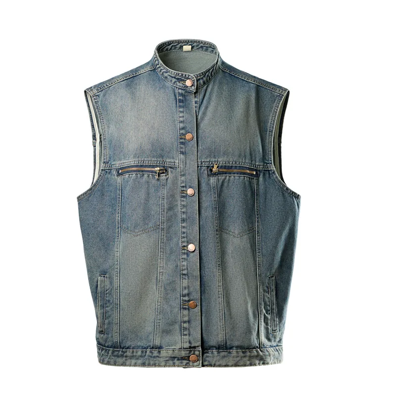 

Spring and Summer New Denim Jacket Sleeveless Top Vest Casual Vest Coat with Stand-up Collar