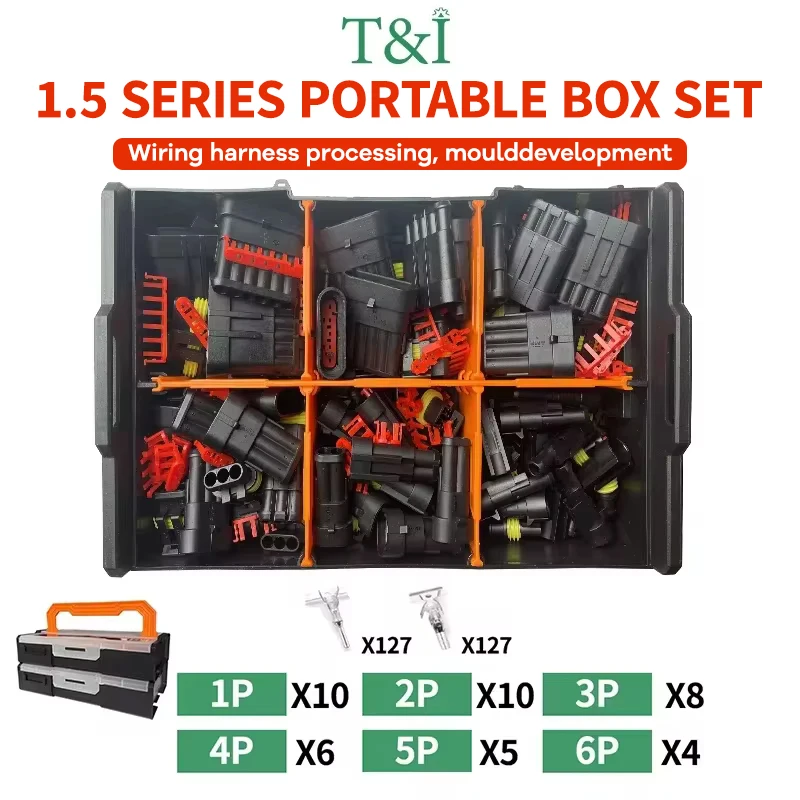 

Portable Box Kit 1P/2P/3P/4P/5P/6Pin Tyco Superseal 1.5 series Auto Waterproof Wire Connector DJ7041-1.5-11/21 282080-1