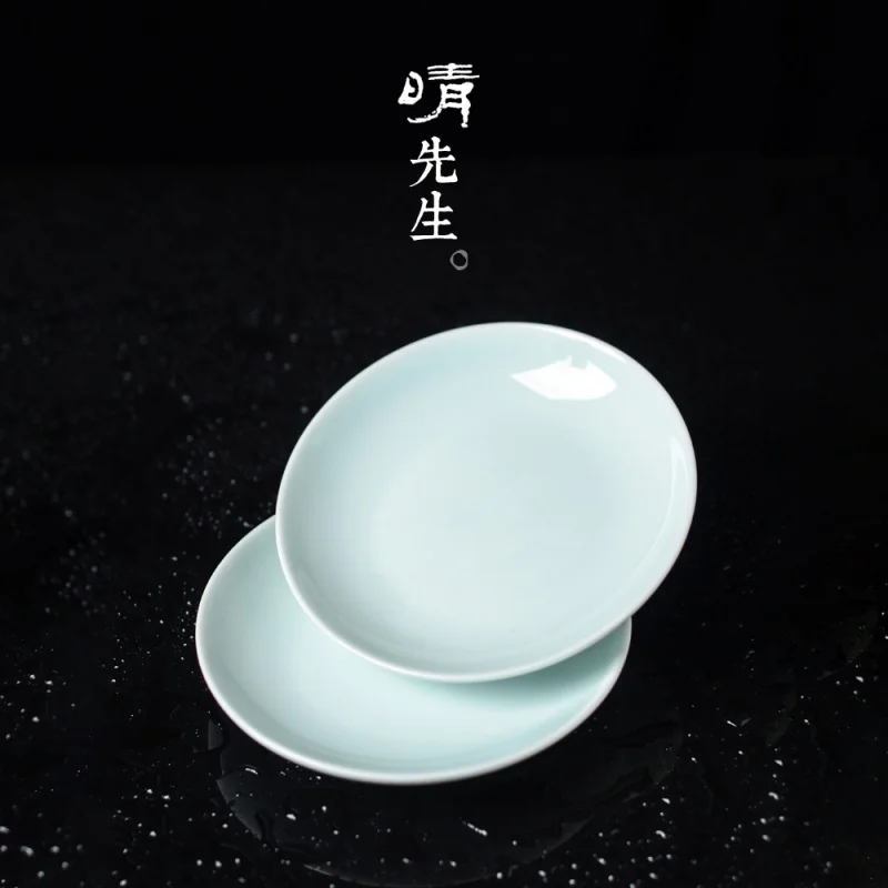 Jingdezhen Shadow Glaze round Plate Dish Pot Holder Pot Platform Ceramic Food Plate Dessert Fruit Dish High Temperature High Gra