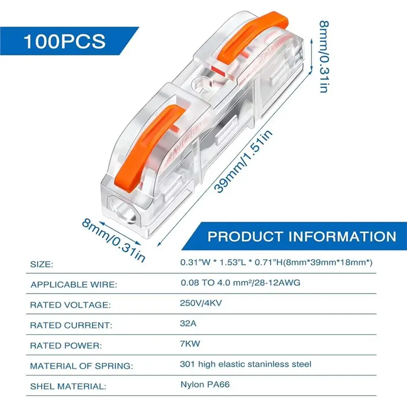 Transparent Quick Compact Cable Connector 100Pcs Wire Connectors Inline Wire Cable Connectors