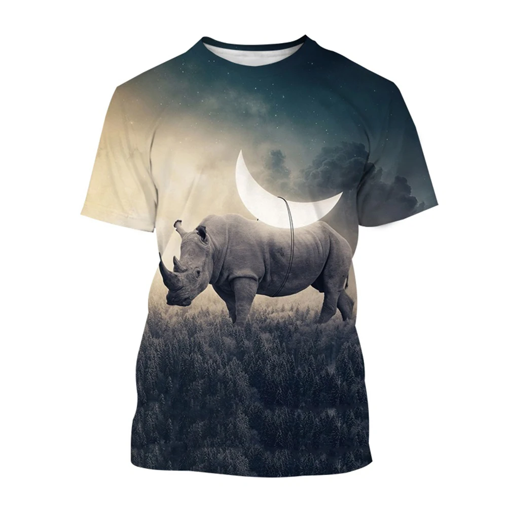 African Rhino Animal 3d Print Summer Men/Women O-Neck T-shirt Casual Short Sleeve Oversized T Shirt Fashion Trend Men Clothing