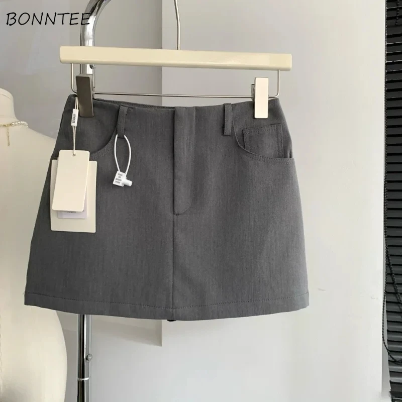 

Серые мини-юбки, женские летние базовые повседневные милые шикарные модные трапециевидные юбки в корейском стиле с высокой талией, уличная одежда для школьниц