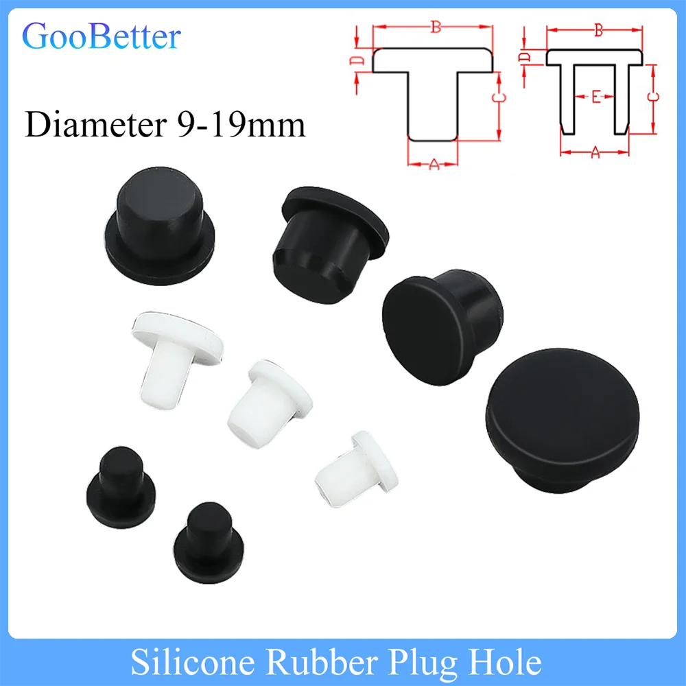 

20Pcs/lot Silicone Plug Rubber Stopper Diameter 9-19mm T-plug Round Waterproof Washer Protective Ring Sealing Non-slip Plugs