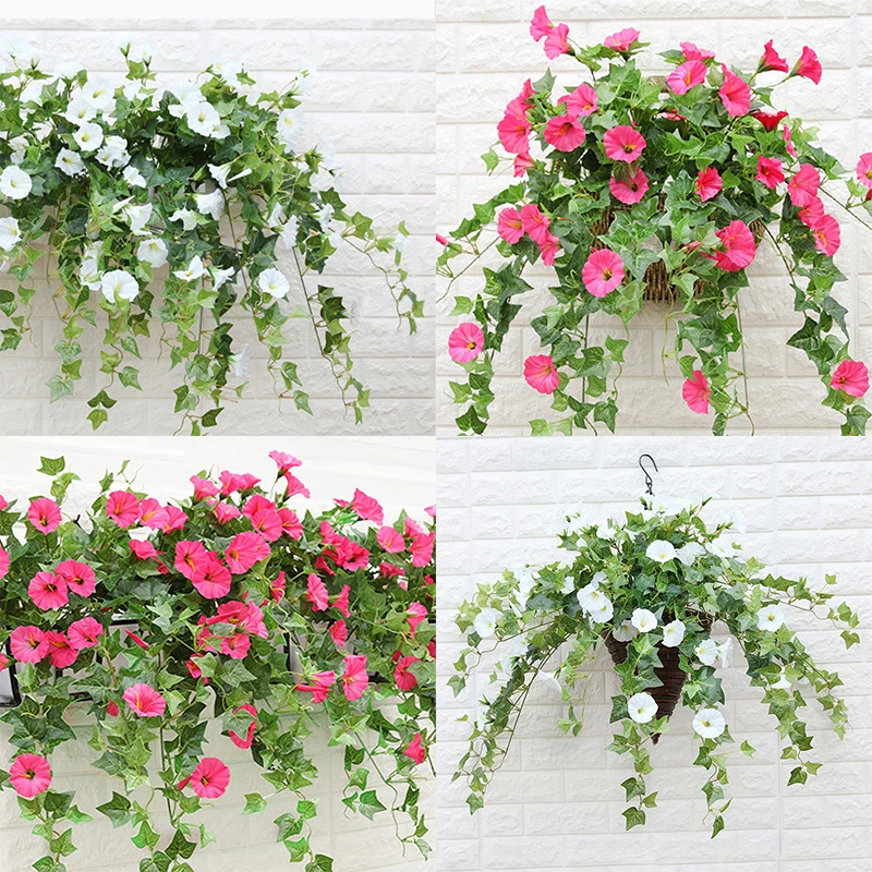 1 Bunch Simulation Hanging Flower Plastic Rattan Artificial Morning Glory Flowers Decorative Flower Hanging Wall Flower Basket