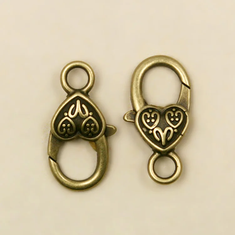 New Style 6pcs/lot Antique Bronze Plated Heart Lobster Clasp 14*27mm for Jewelry Making FKA004-77