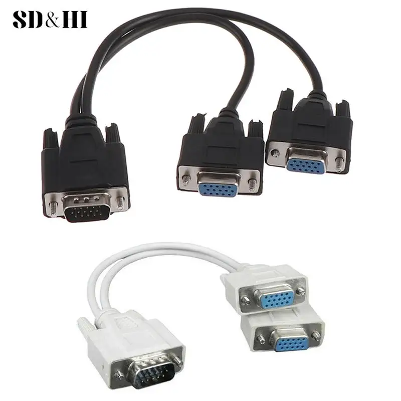 Adaptador VGA macho a 2 Vga Svga hembra, Cable divisor de Monitor de vídeo, Color negro y blanco aleatorio, 15 Pines, 1 unidad