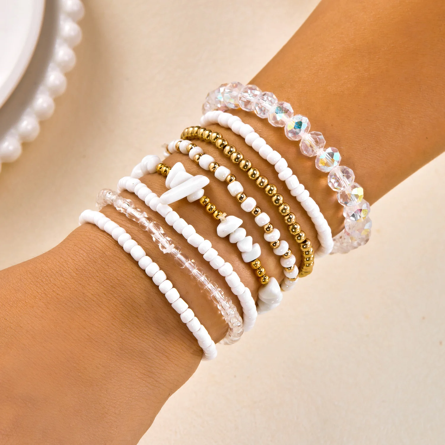 10 teile/satz Bohemian Chic Holz Perlen Mix Armband für Frauen Exquisite Kristall Kies Armbänder Freundschaft Schmuck Geschenke