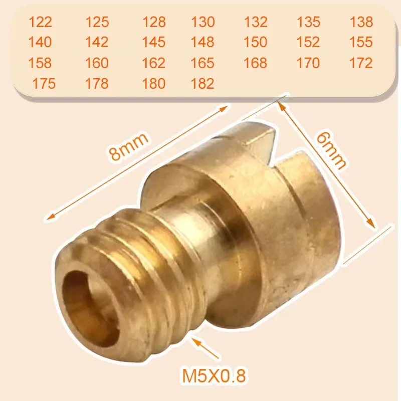 5mm Motorcycle Main Jet Round Head M5X0.8mm Size 122-182 For Keihin Carburetor 8mm 125 150cc 152QMI 157QMJ Scooter Moped