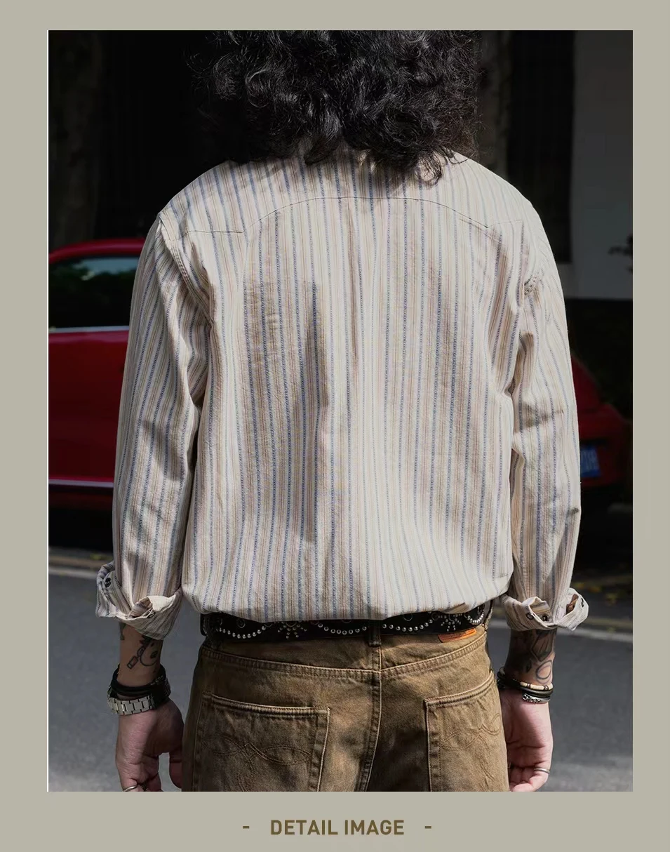 ST-0094 Red Tornado US Size Mans Cotton Shirt Genuine Quality Vintage Strip Long Sleeve Loose Fitting Snap Button Shirts