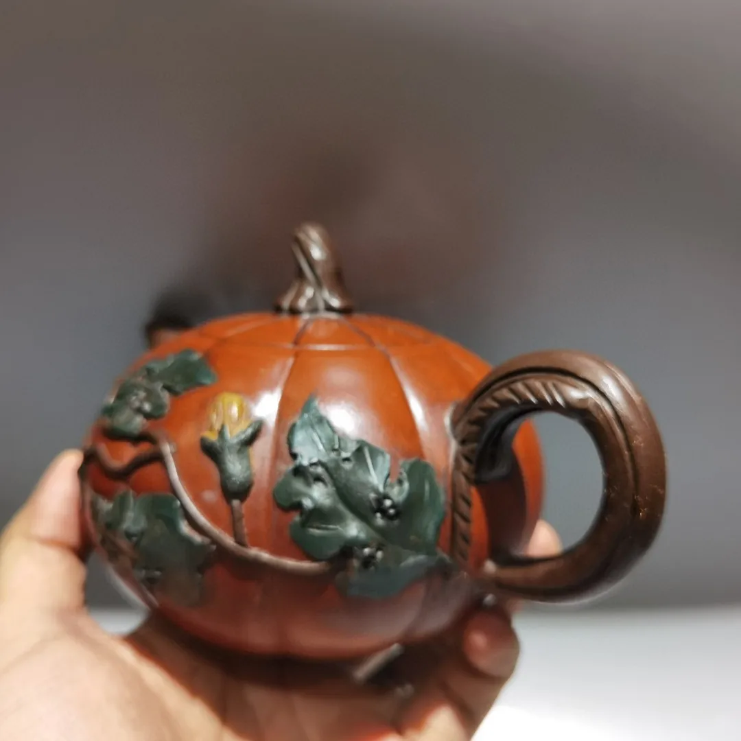 7 "الصينية ييشينغ الأرجواني وعاء الطين اليقطين على شكل إبريق الشاي Guateng نمط غلاية إبريق الشاي الإبريق جمع ثروة الحلي تاون هاوس