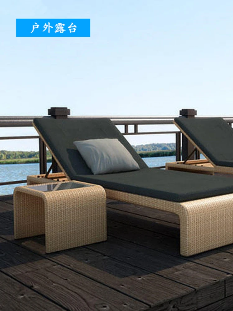 Outdoor swimming pool lounge chair, rattan woven waterproof and sun proof beach chair