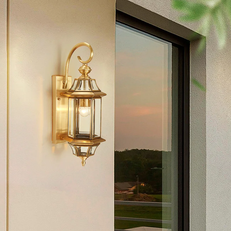 High Quality Modern Copper Led Wall Lamp Outdoor Brass Outside Lighting Wall Mounted Outdoor For Hotel Garden Corridor