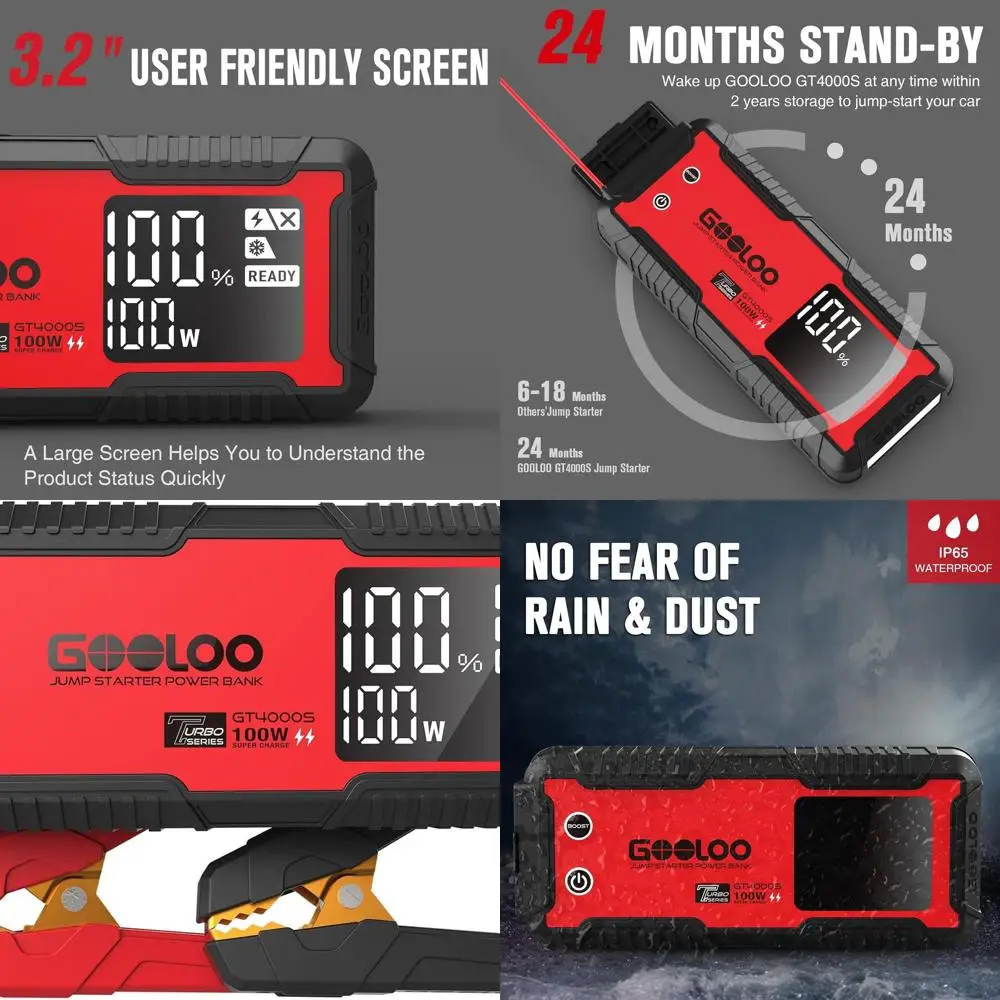 

GT4000S Jump Starter 4000 А Автомобильный стартер 100 Вт с двусторонней быстрой зарядкой Портативное автомобильное зарядное устройство Booster Pack для дизельного двигателя 10 л и