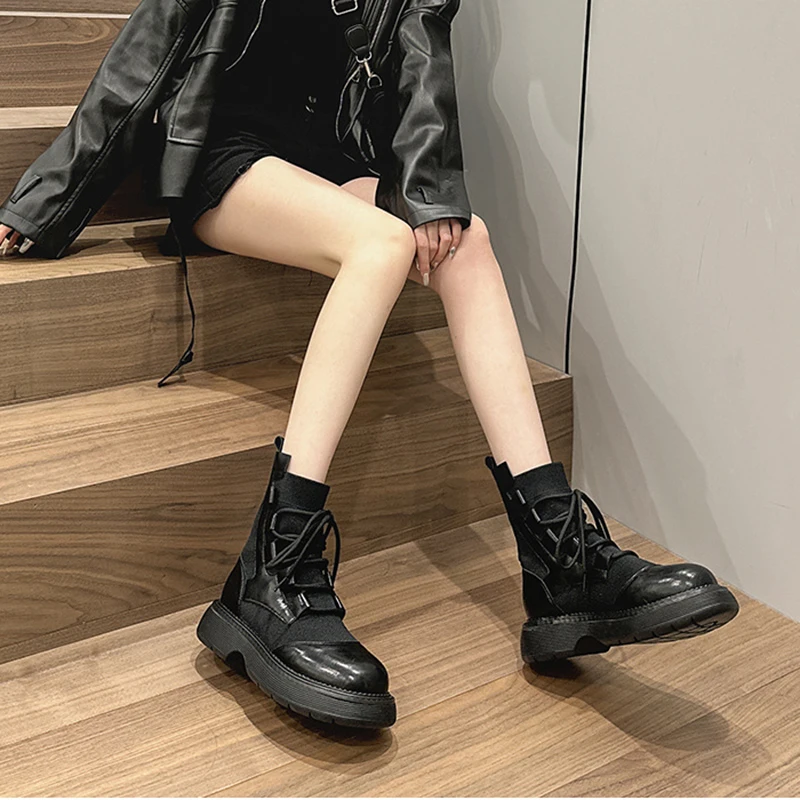 

Women's Autumn Boots Leather Mid-tube Trend New Fashion Thick Bottom Height Casual All-match Breathable Women's Shoes Size 34-40