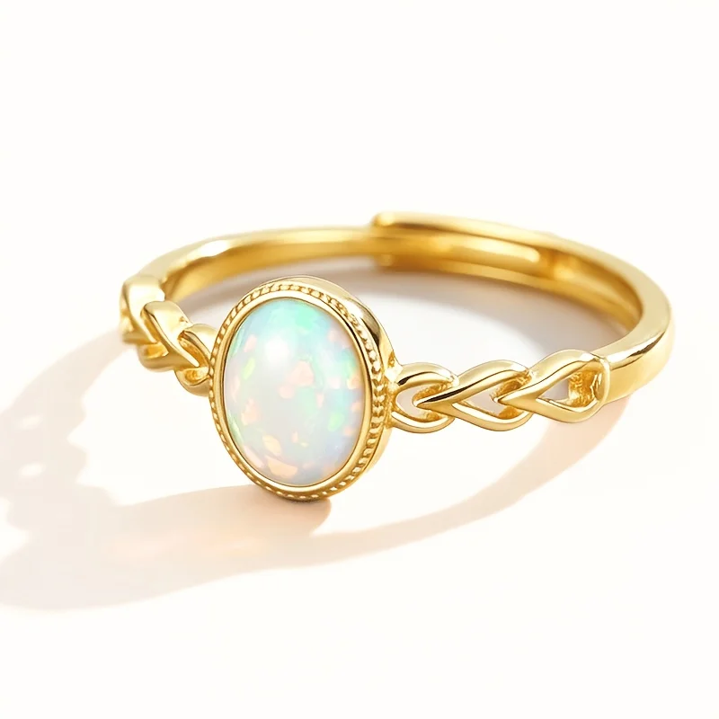 1 Pce 68mm Natural Opal S925 Sterling Silver Oval Openwork Ring | Minimalist | Thanksgiving, Halloween, and Christmas gifts