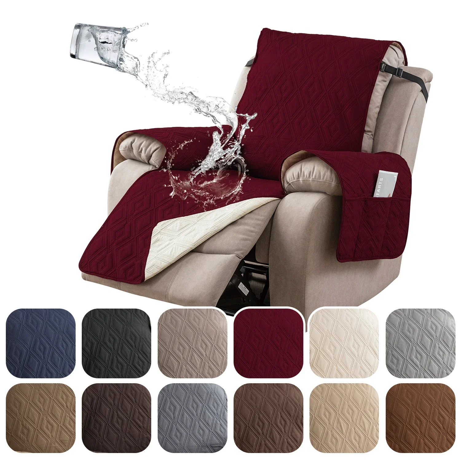 

Recliner Chair Covers Waterproof Armchair Slipcover Sofa Strap Adjustable Elastic With Furniture Protector For Living Room