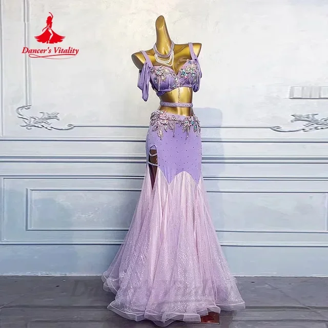 Kostium BellyDance dostosowany luksusowy biustonosz z dżetów + seksowna długa spódnica z rybim ogonem 2 szt. Orientalny strój do tańca brzucha