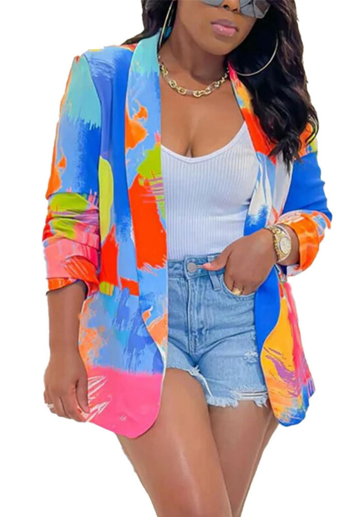 2024 new Amazon cross-border European and American casual versatile high-quality colorful suit top WL06 minimalist style