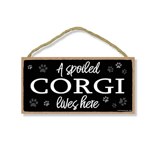 Honey Dew Gifts A Spoiled Corgi Lives Here  Hanging Corgi Stuff, Wall Art, Decorative Wood Sign Home Decor, Corgi Gifts