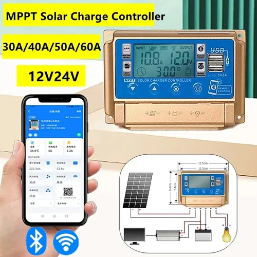 Imagen 1 del producto 12V/24V 30A/40A/50A/60A LCD de alta definición pantalla Digital grande Bluetooth WIFI controlador de carga Solar MPPT controlador Solar