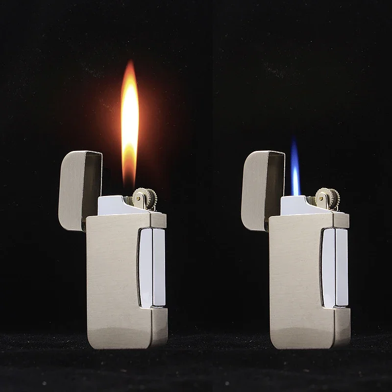 Portable Metal Open Flame And Blue Flame Direct Spray Lighter With Grinding Wheel Ignition And Side Press Inflation Lighter