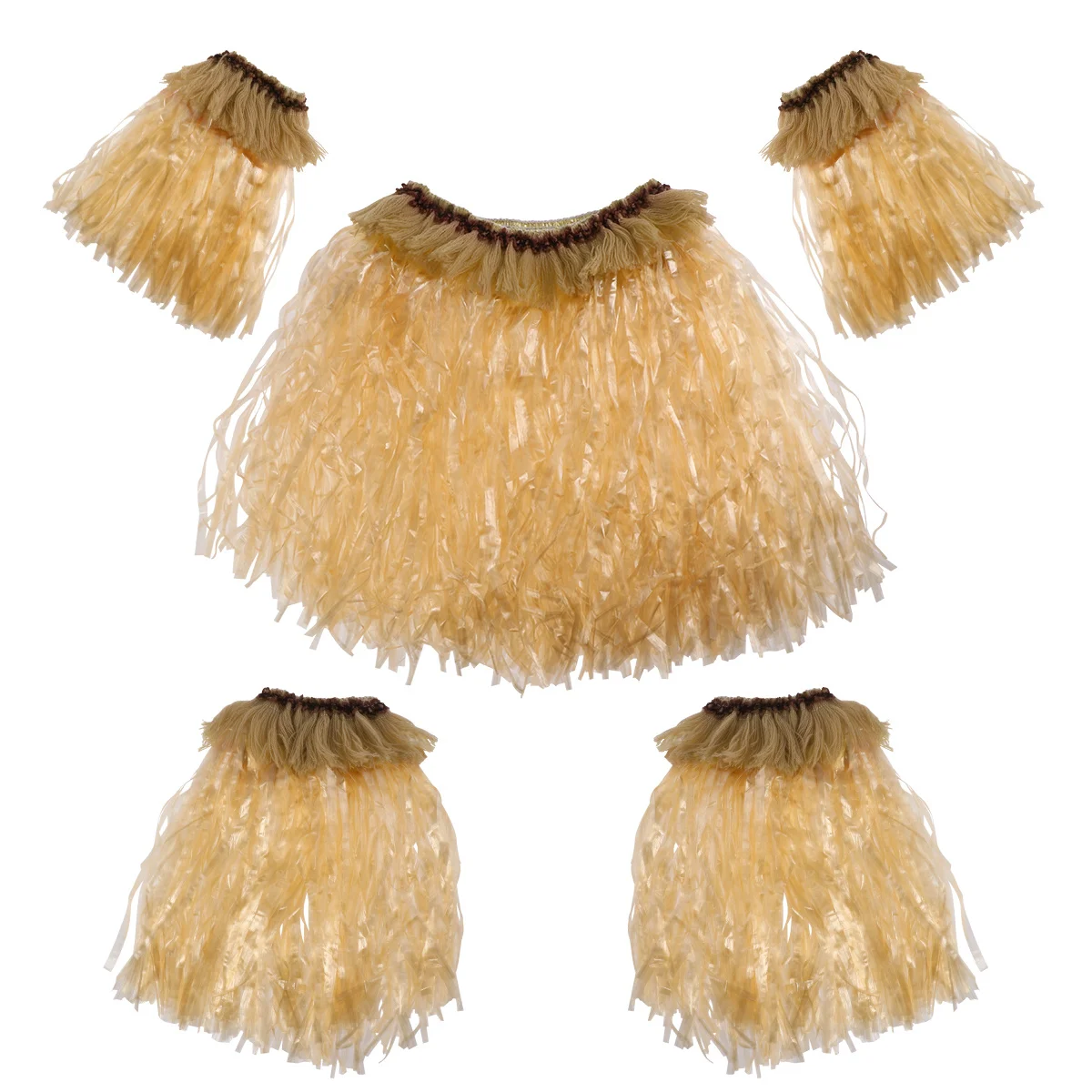 5 قطعة مجموعة تنورة العشب هاواي زي الكبار النساء القبلية هامش شارات مرنة Legbands الشاطئ حفلة Luaus اكسسوارات الزفاف