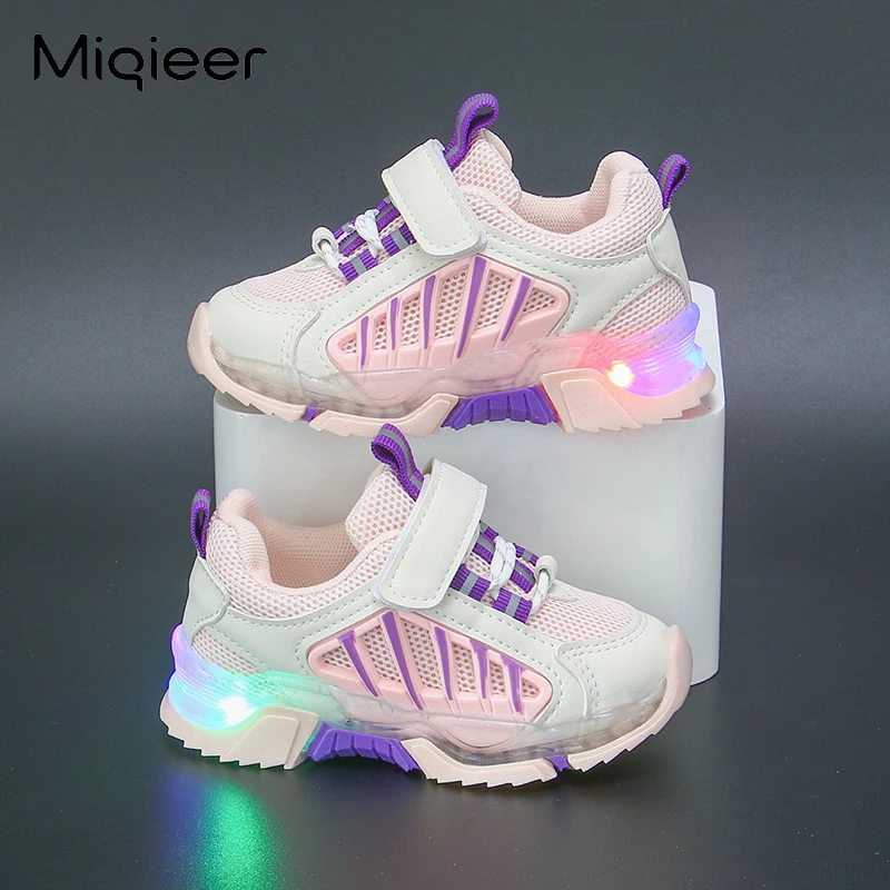 Boys Lightded Sneakers Glowing Shoes Girls Breathable Mesh Leather Sports Shoes 1-6 Years Children Tenis With Luminous Sole