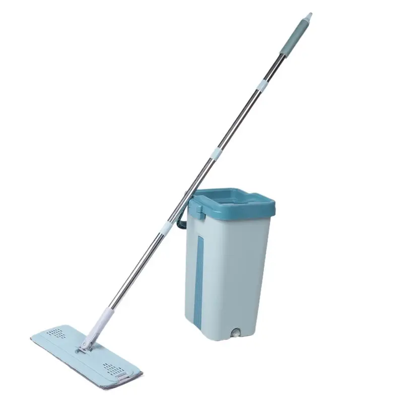 

A67P-Flat Squeeze Mop With Bucket Hand Free Wringing Floor Cleaning Mop Microfiber Mop Pads Wet