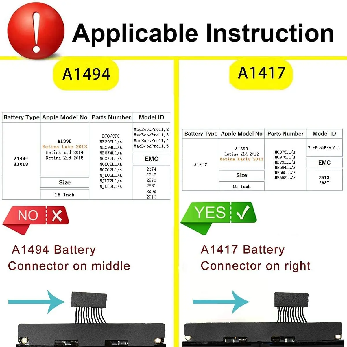 A1494 A1417 Laptop Battery for Apple MacBook Pro 15