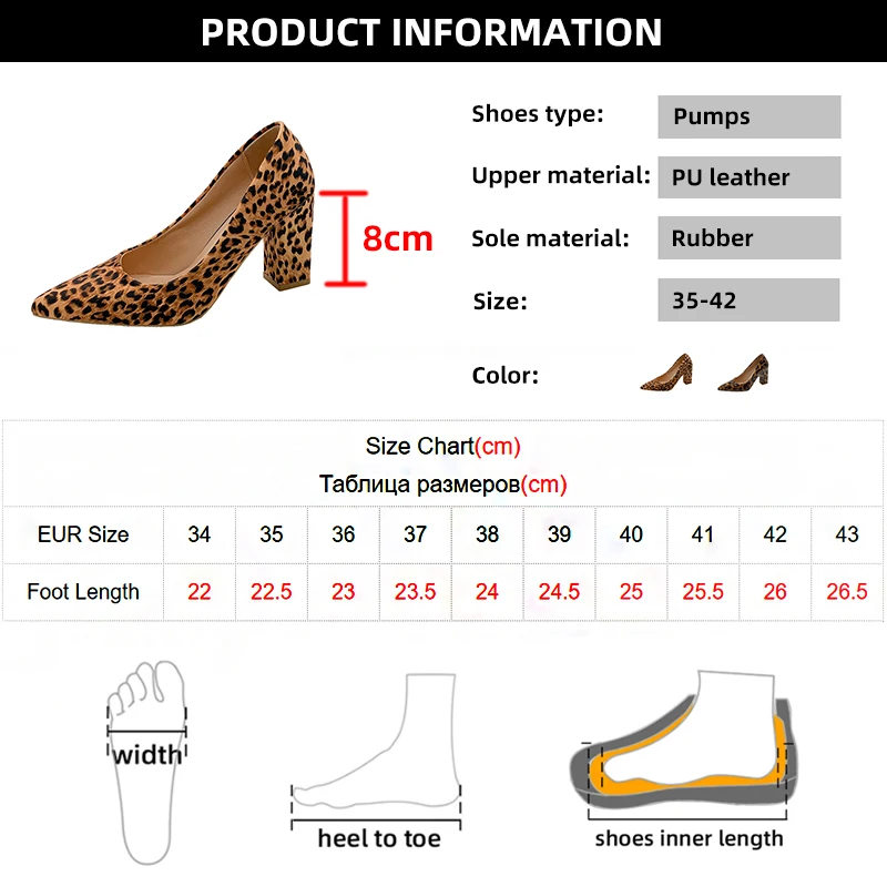 Women\'s Leopard Print Pumps Pointed Toe Slip On High Heels Shoes for Women 2024 Fashion Thick Heeled Dress Shoes Woman Plus Size