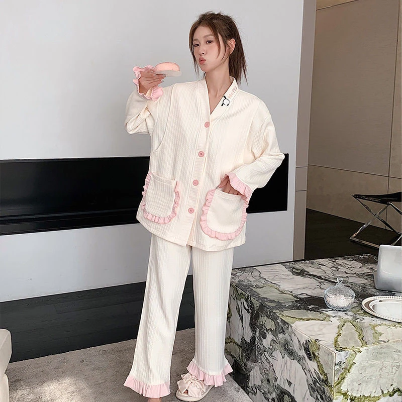 

Autumn and Winter Thickened Air Cotton Confinement Clothes Fattened Plus Size 80-85 Kg Pregnant Women Pajamas Breastfeeding Set