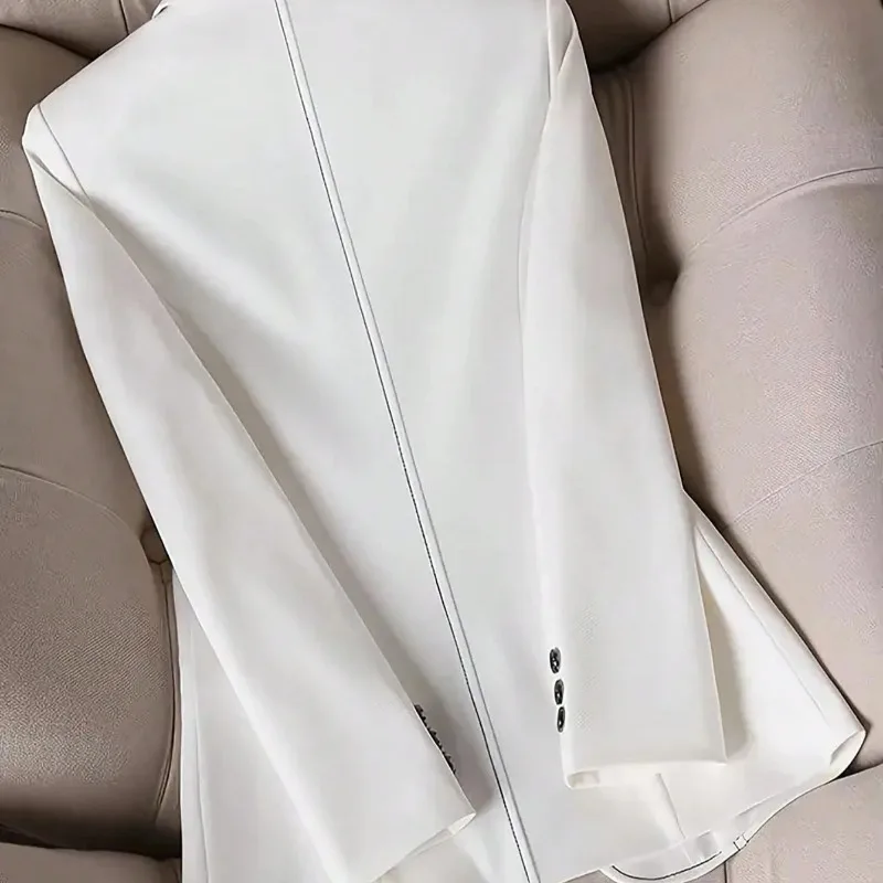 White Loose-lined Cinched-waist Suit Jacket with A One-button Button,slimming Commuting Style Sense of Sophistication for Ladies