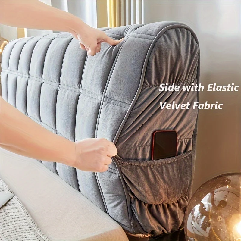 1 Piece Luxury Milk Velvet Fabric Headboard Cover, Thickened Daily Dustproof Headboard Cover, Machine Washable Furniture Dust Cover, Multi-Size Side Storage Pocket Version, Full Coverage Furniture Dust Cover, Fabric Sofa Backrest Cover
