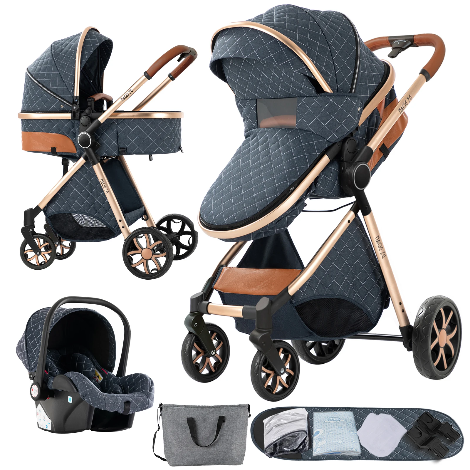 Luxe 3-in-1 kinderwagen reissysteem met autostoel Babykinderwagen Veilige kinderwagen Gladde wielen Comfortabele rit Winter