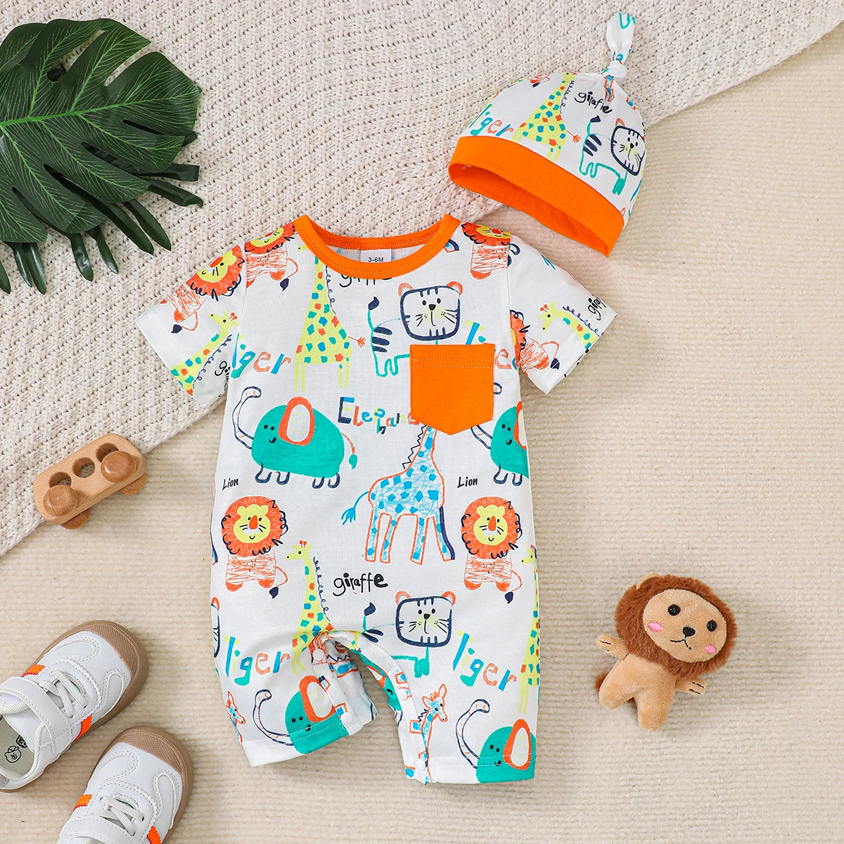 Summer Newborn Infant Baby Boys Romper Bear Print Short Sleeve Button Up Front Rompers Kids Onepiece Baby Suit