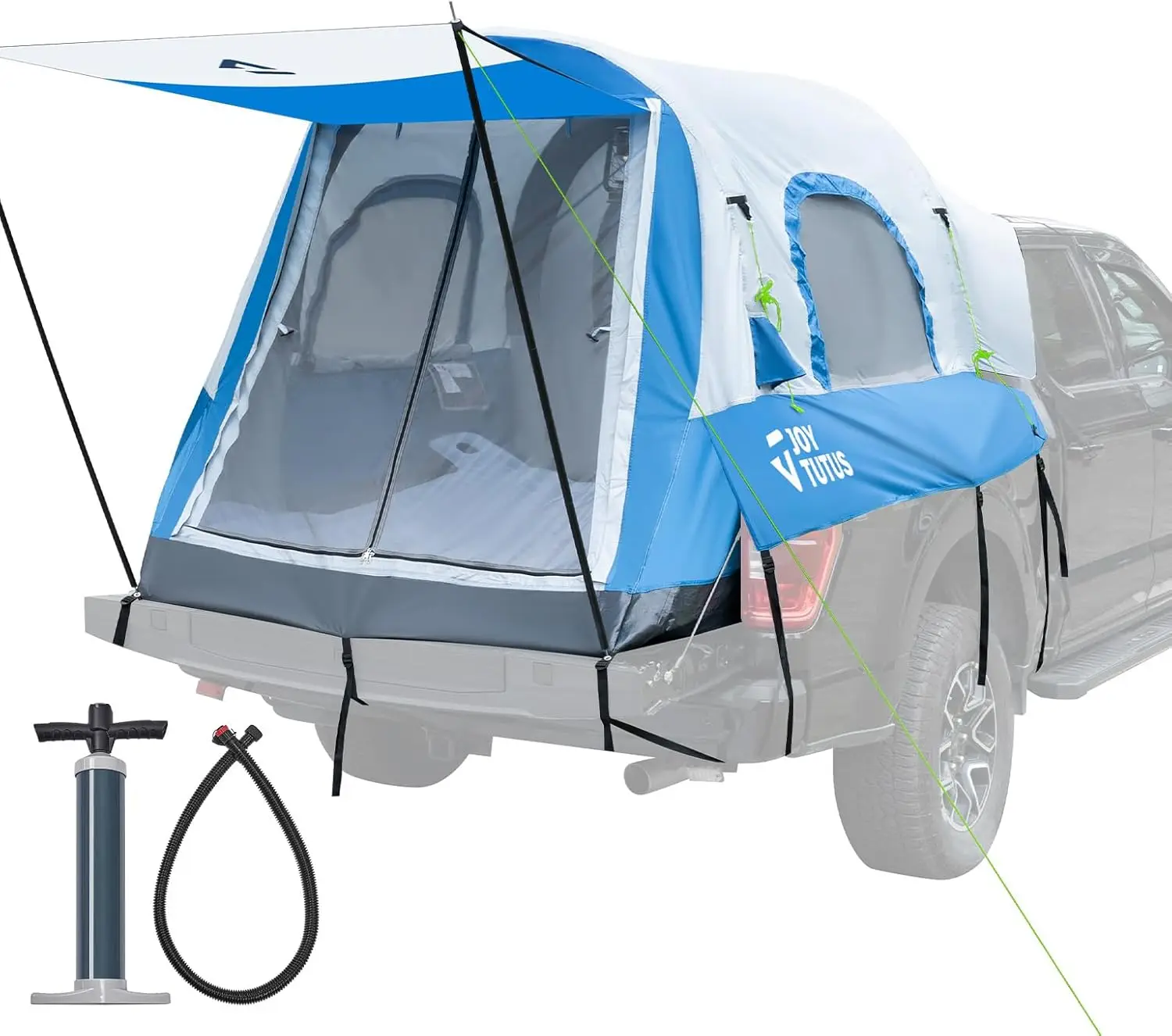 

Inflatable Truck Bed Tent Fits 5 6 Feet Quick Setup Air Pump Dual Use Pickup Camping 2 Person Waterproof Roof Three Windows