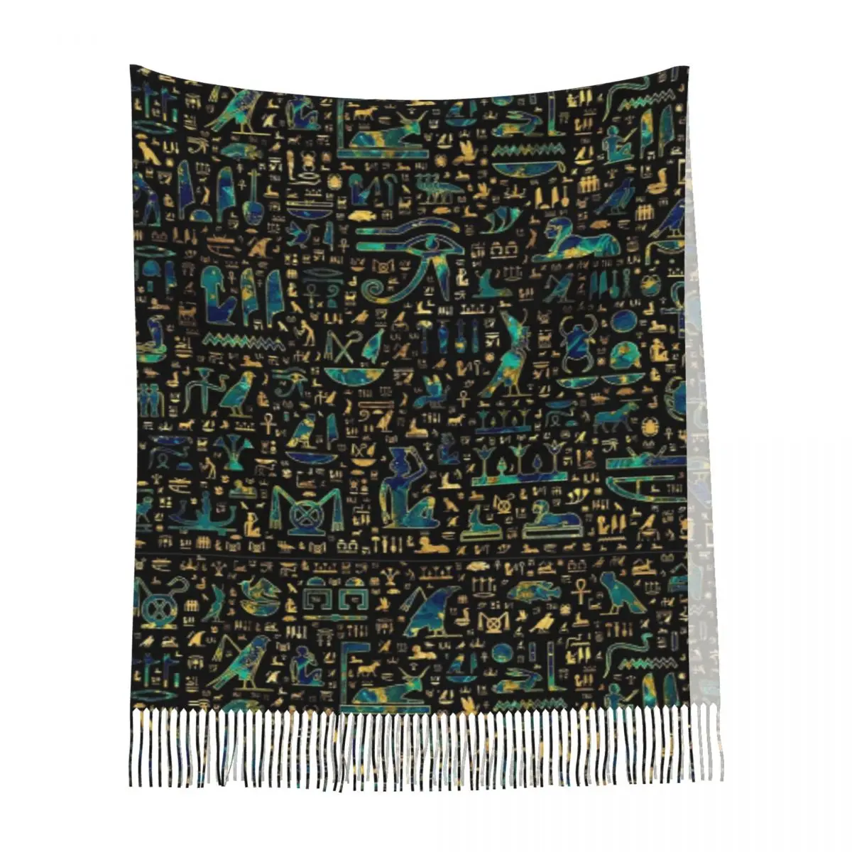 Ancient Egyptian Hieroglyphics Marble And Gold Scarf Tassel Scarves Women Soft Warm Shawls and Wraps Long Fall Winter Shawl Wrap