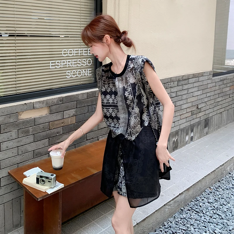 

Летний этнический женский комплект Faion с винтажным принтом, топ без рукавов, накидка из двух предметов, круглый комплект Ne ort Sve