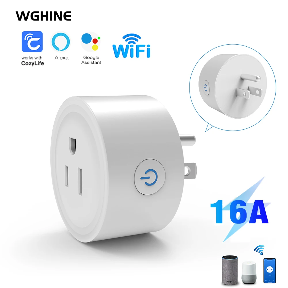 

WGHINE 16A Intelligent WiFi Socket American Standard Plug Cozylife APP Remote Control Compatible With Alexa/Google Home