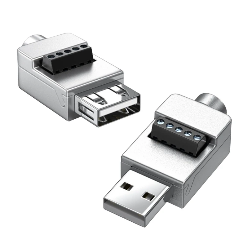 USB2.0 Solderless Adapter Metal Case USB 2.0 Male Terminal Block Data Connector USB Screw Terminal Board Plug