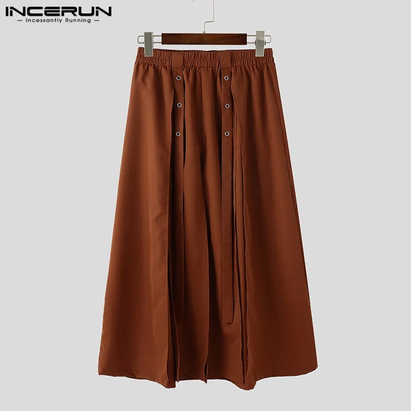 INCERUN Uomini Gonne Pantaloni Solidi Elastico in Vita Oversize Split Pantaloni Irregolari Uomini Gonne Streetwear 2025 Moda Uomo Bottoms