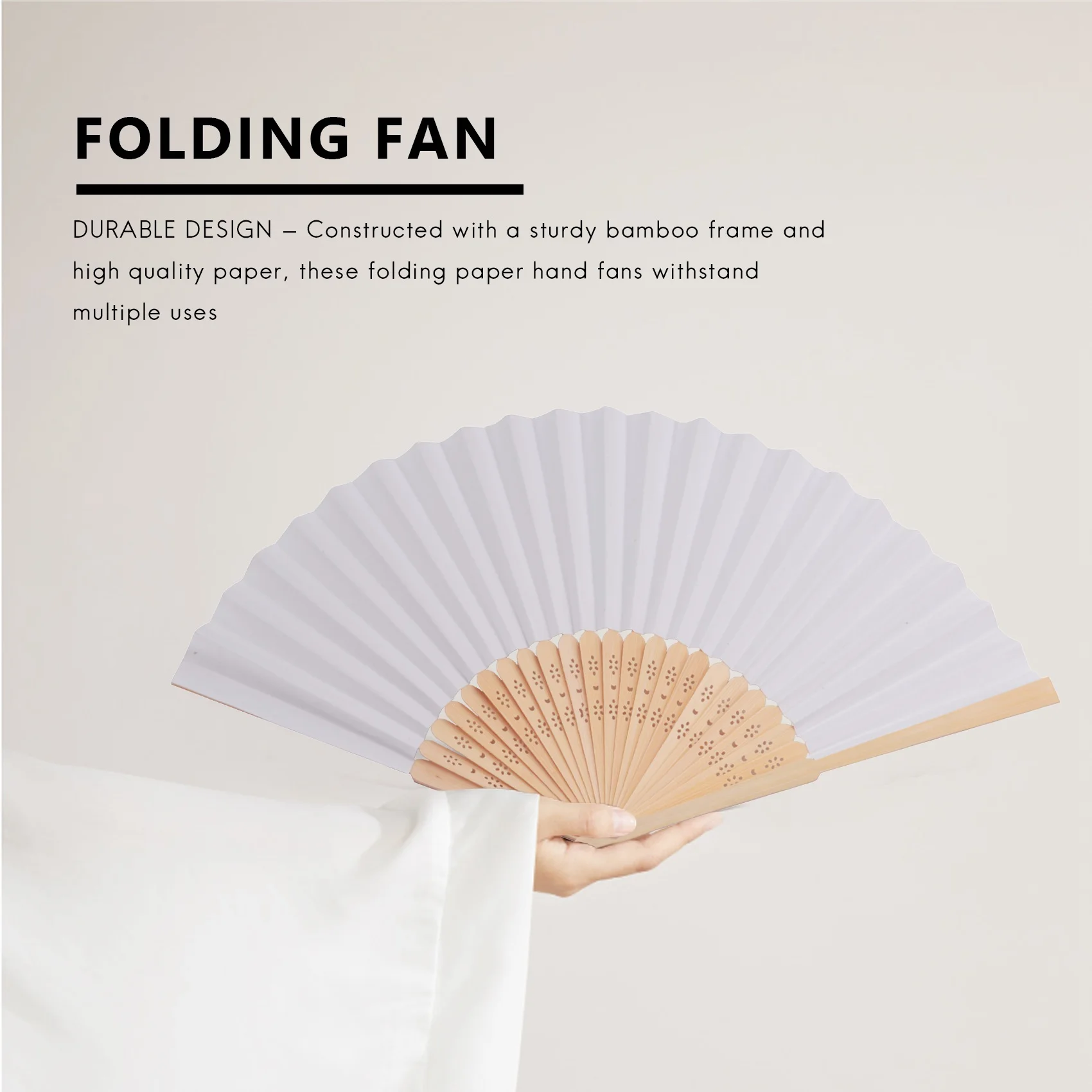 50 pcs/lot White Folding Elegant Paper Hand Fan Wedding Party Favors 21cm(white)