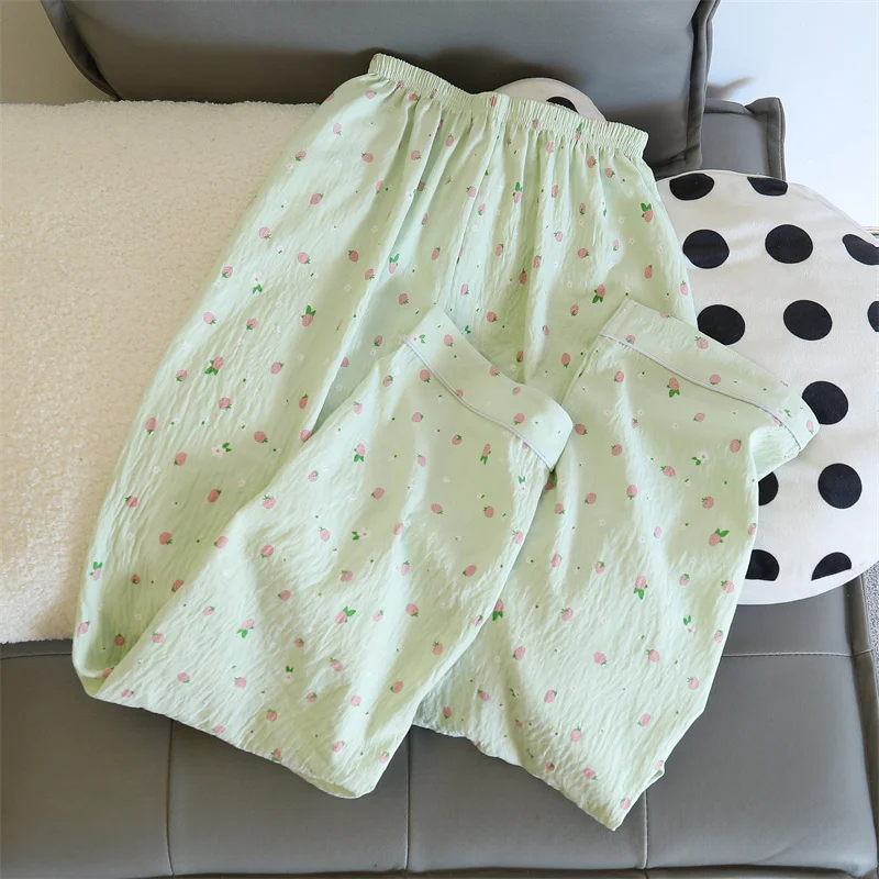 2-teiliges Damen-Pyjama-Nachtwäsche-Pyjama-Set mit langen Ärmeln, Hosenanzug, Pfirsich-Druck, lüften, weich, bequem, für Zuhause, Freizeit, Zuhause – Detail 1