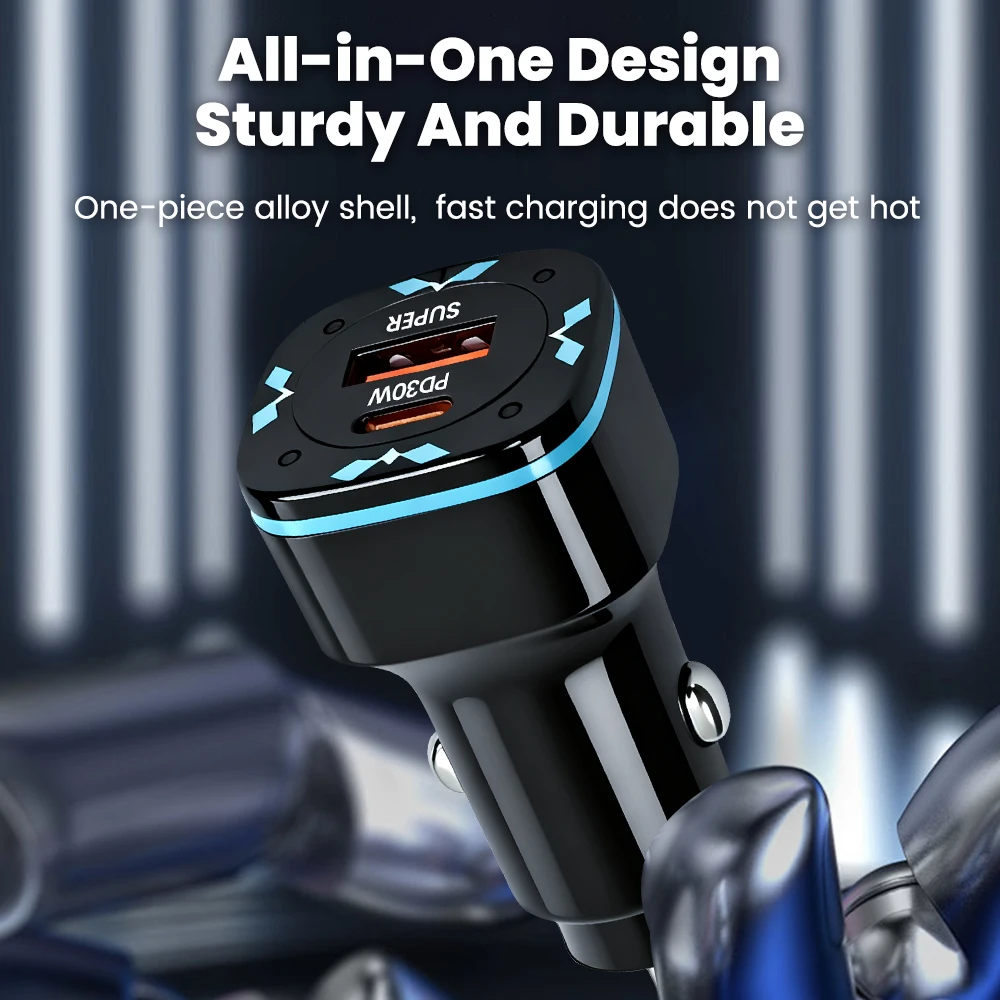 30W PD Quick Charging  Car Charger USB Type-c Mobile Phone Super Fast Charging Adapter For IPhone16 15 Samsung Xiaomi Huawei