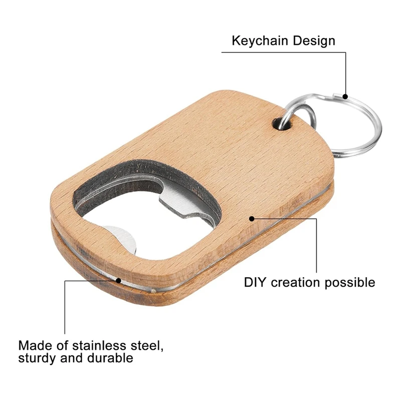 SEWS-10 Pcs Wood Bottle Opener Keychain Bottle Openers Set Kit Blanks Engraving Key Chains Key Tag For Home Kitchen Party