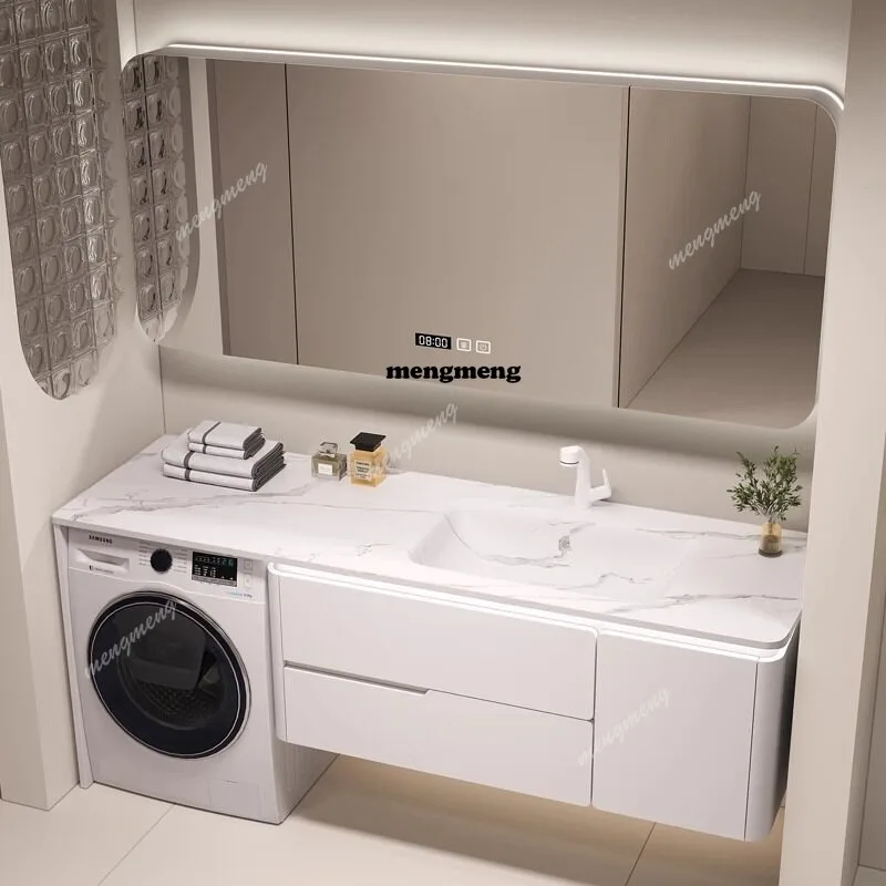 Rock slab hot bending integrated basin washing machine bathroom cabinet combination modern toilet hand washing basin cabinet