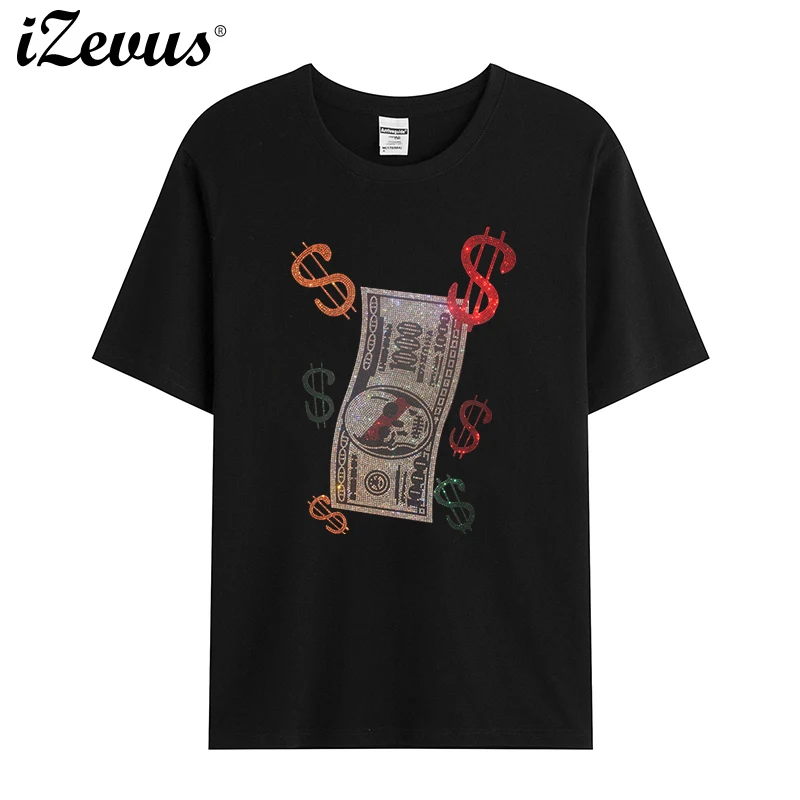 

New men's summer short-sleeved casual T-shirt creative dollars diamond figure high-quality T-shirt S-4XL
