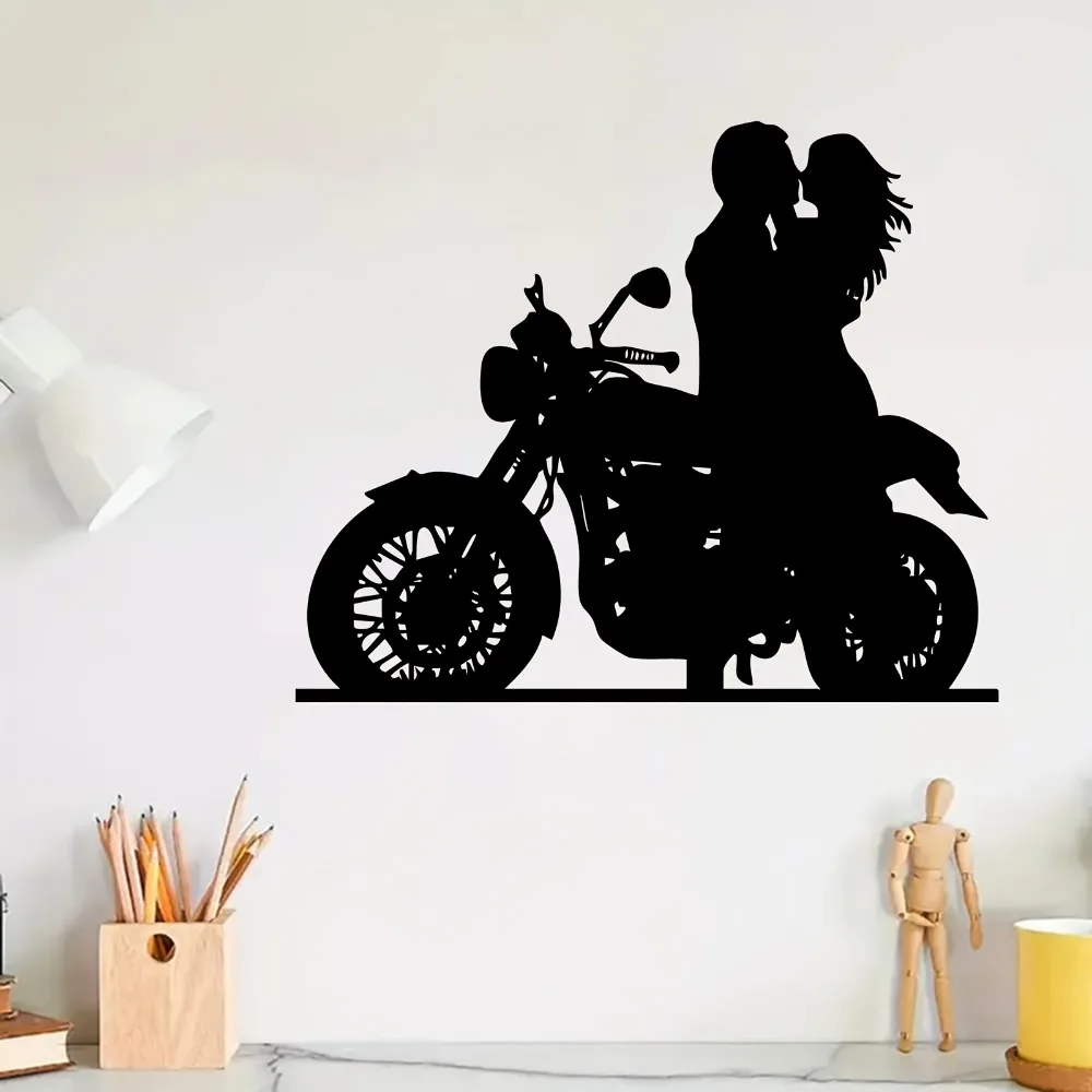 1pc Romantic Couple Motorcycle Metal Wall Art, Elegant Iron Rider Statue Weatherproof for Indoor Outdoor, Valentine Wedding Anni view 4
